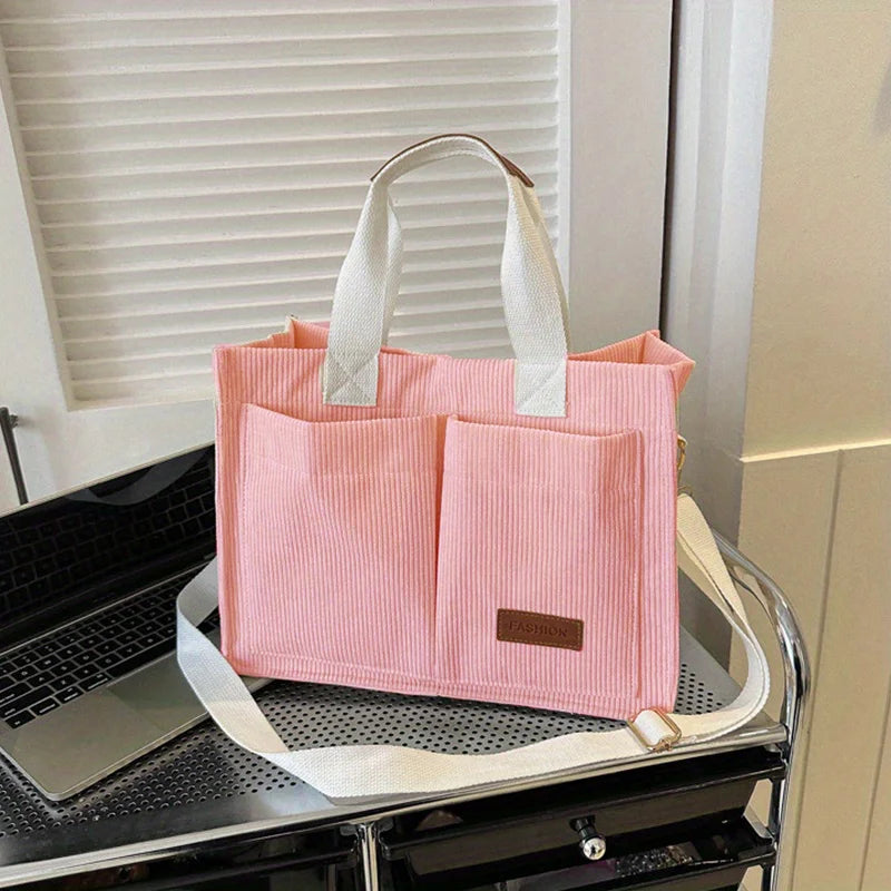 Designer Corduroy Tote Bag Pink