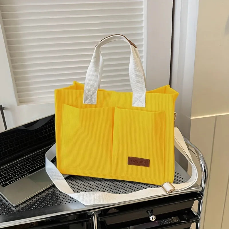 Designer Corduroy Tote Bag Yellow