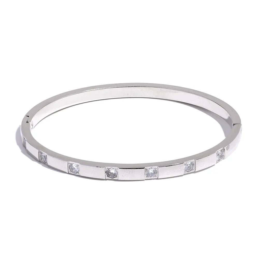 Cubic Zirconia Stainless Wrist Bangle Silver