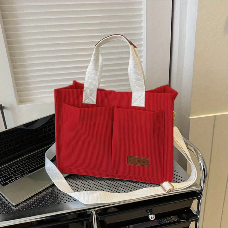 Designer Corduroy Tote Bag Red