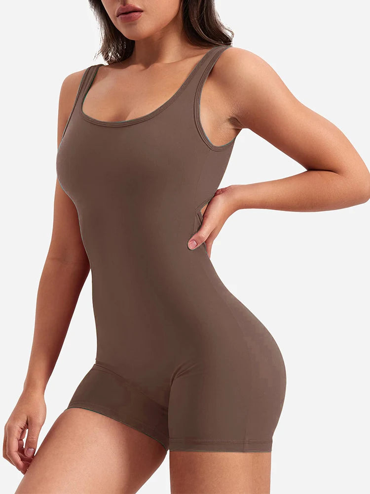 V-back Short Bodysuit Coffee