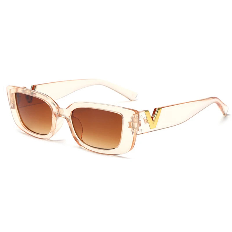 Fashion Rectangle Sunglasses Women Luxury Vintage Small Frame Classic champagne V