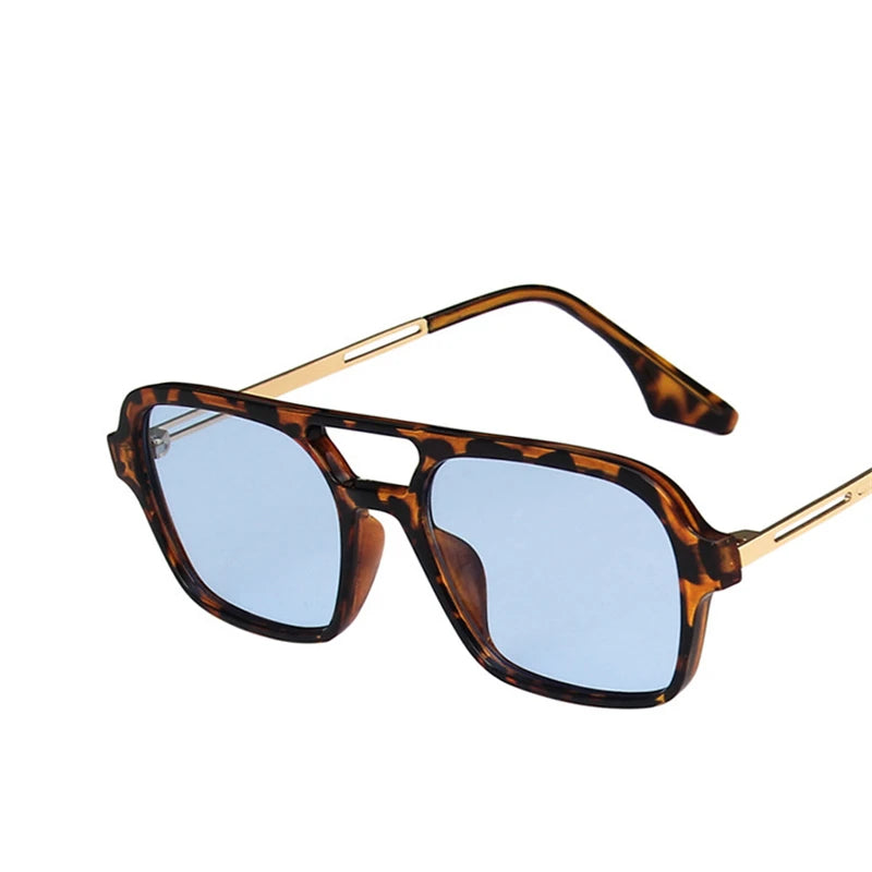 Retro Double Bridges Sunglasses leopard blue