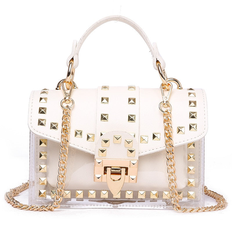 Golden Rivet Handbag White