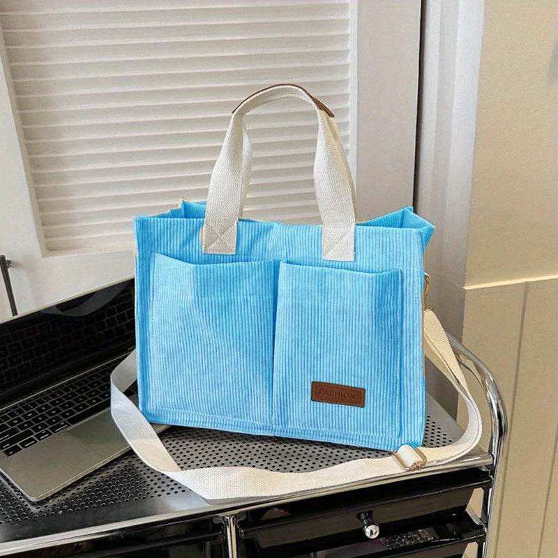 Designer Corduroy Tote Bag SKY BLUE