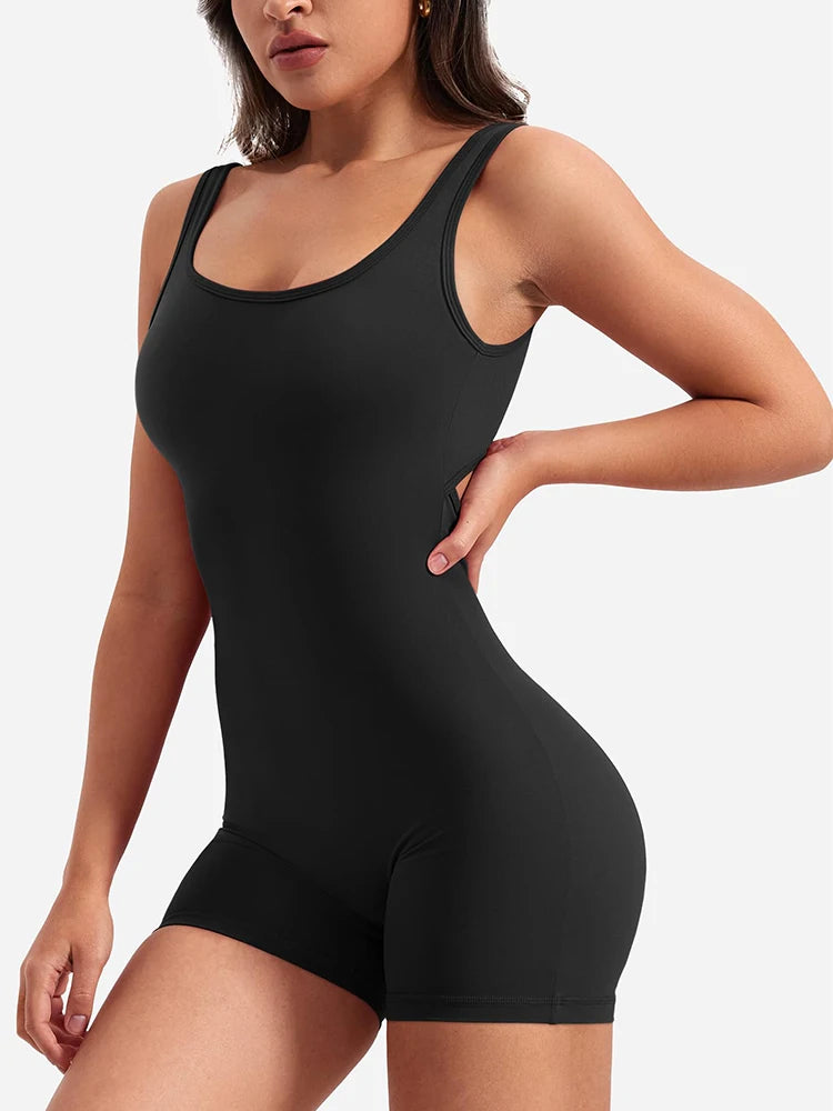 V-back Short Bodysuit Black