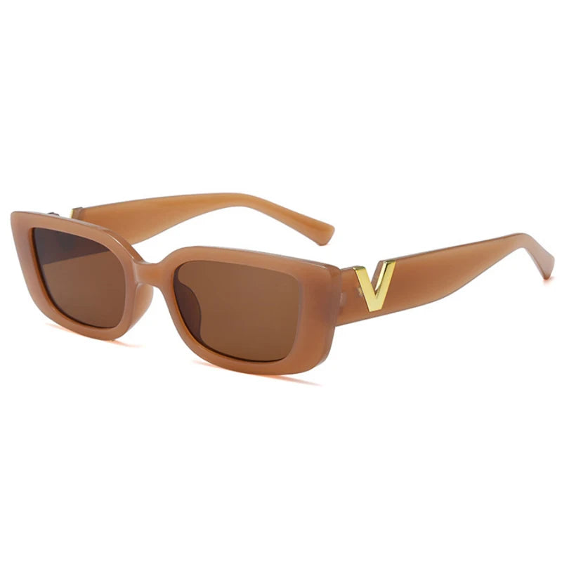 Fashion Rectangle Sunglasses Women Luxury Vintage Small Frame Classic brown V