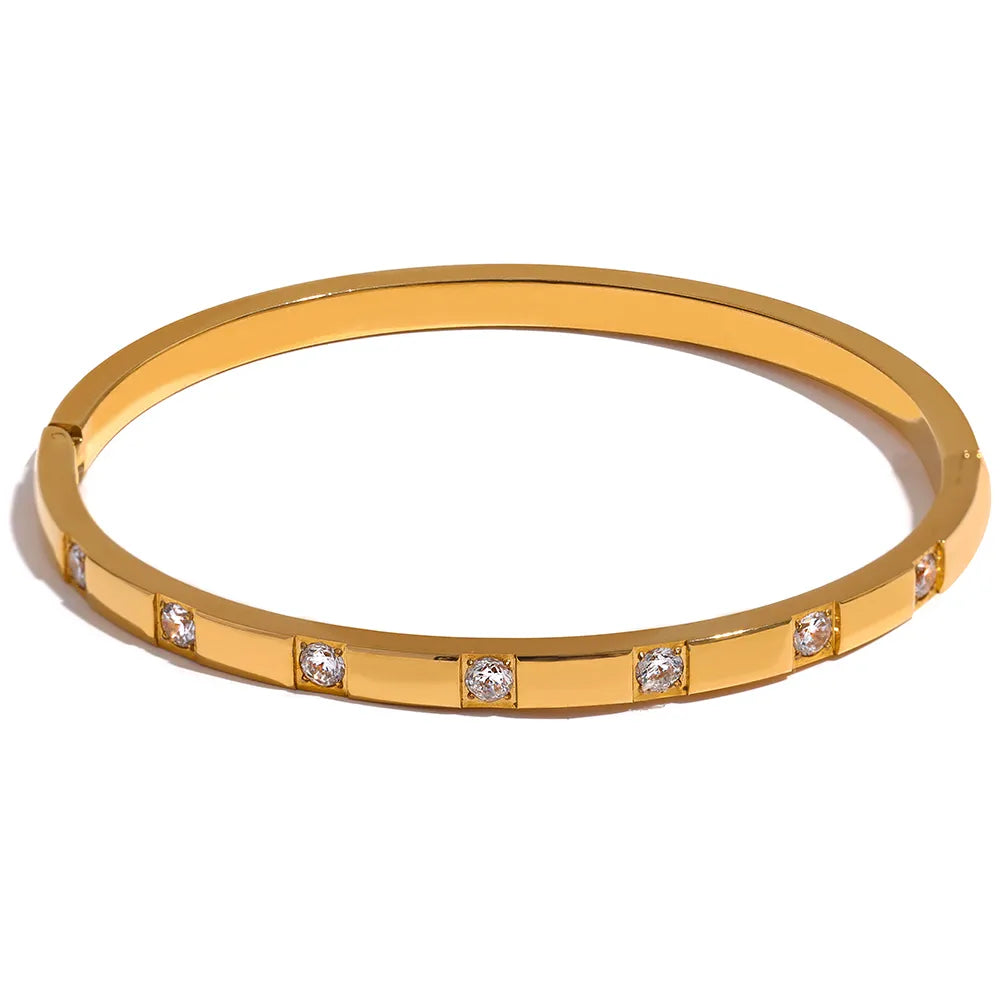 Cubic Zirconia Stainless Wrist Bangle Gold