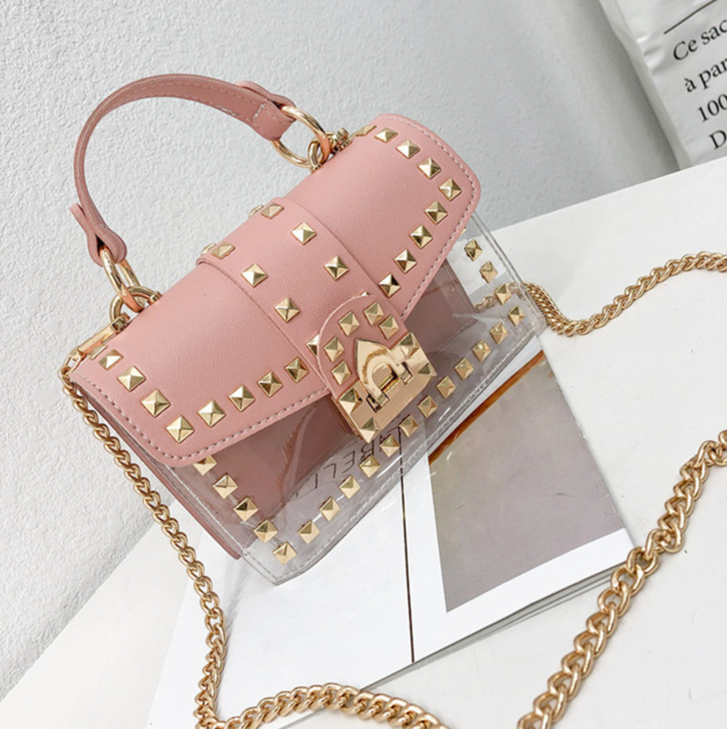 Golden Rivet Handbag Pink