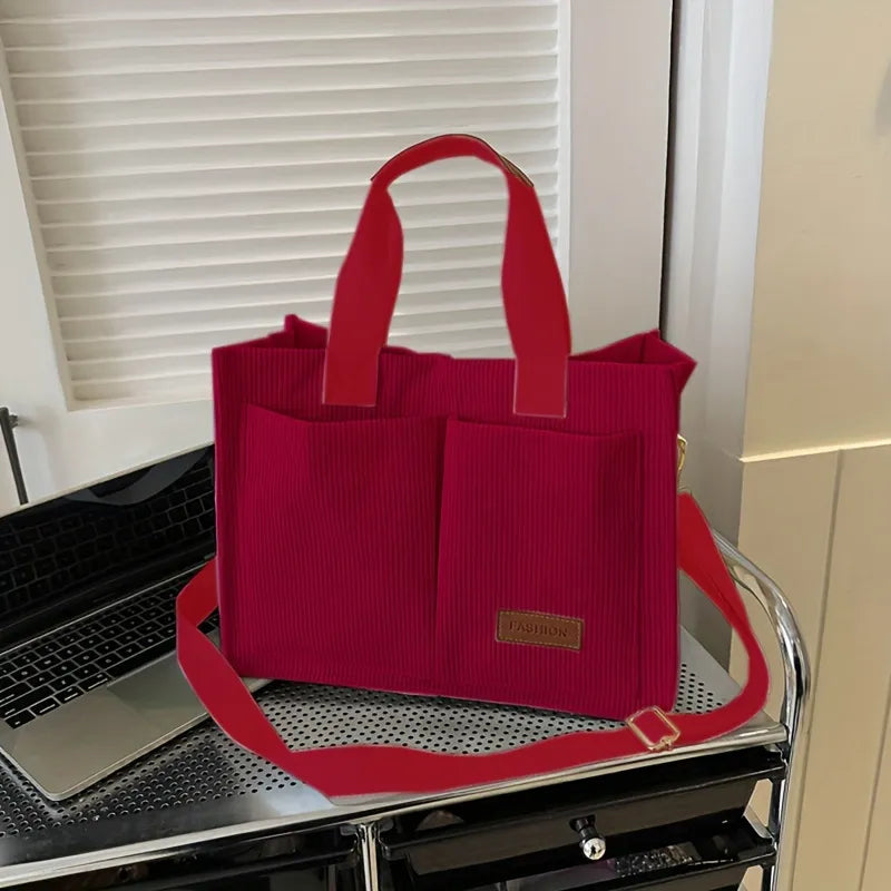 Designer Corduroy Tote Bag Burgundy