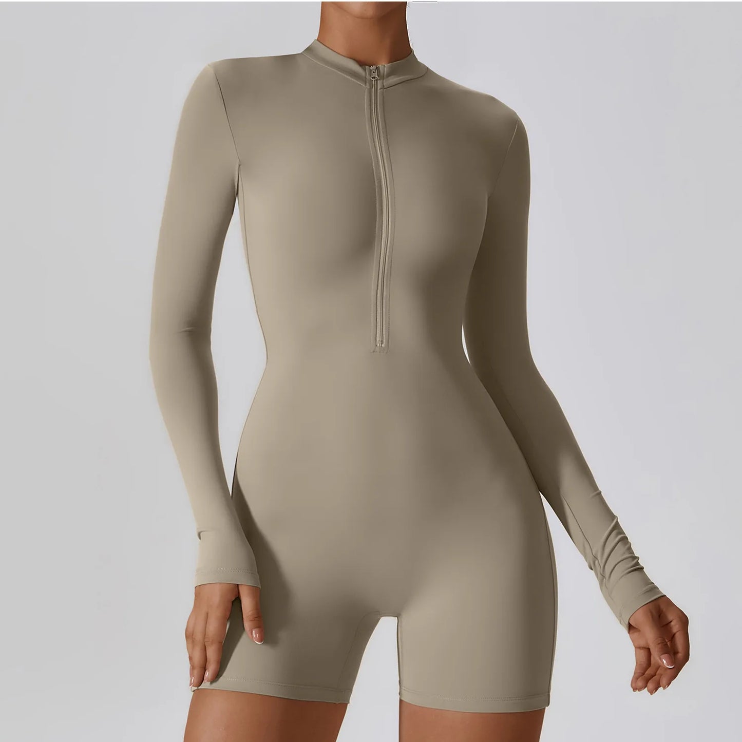 Short Zipped Bodysuit Linen color