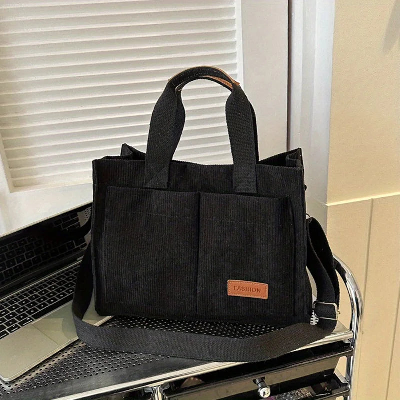 Designer Corduroy Tote Bag black