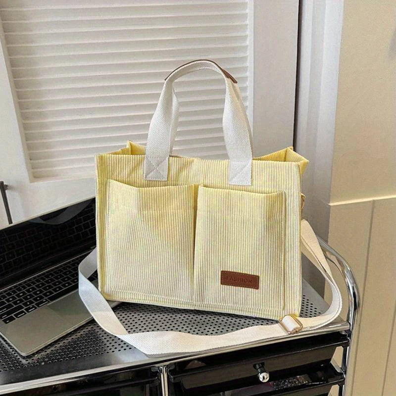 Designer Corduroy Tote Bag Light Yellow